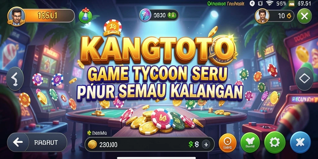 Tampilan gameplay KANGTOTO yang menampilkan manajemen bisnis.